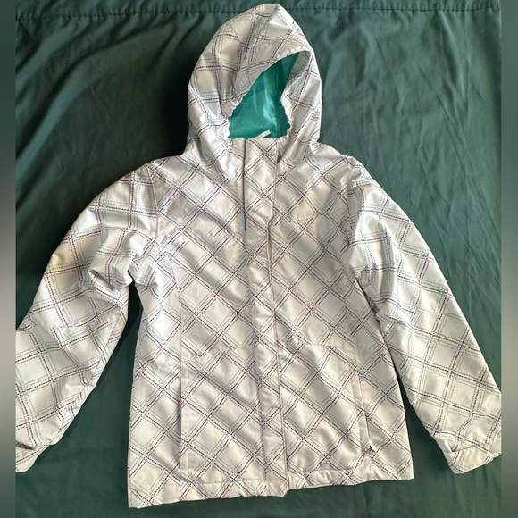 Columbia Other - Columbia Omni Tech White/Teal Hooded Puffer Jacket, Girls Medium